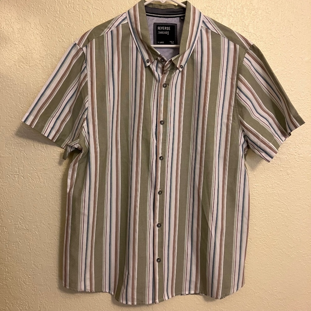 Reverse Threads Biggs Button Down-Shirt Men's Olive 77% Cotton NWOT - Size XL